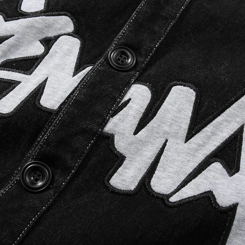 Fake Two Piece Embroidery Denim Jacket