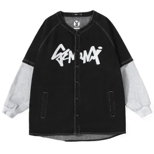 Fake Two Piece Embroidery Denim Jacket