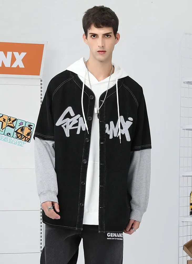 Fake Two Piece Embroidery Denim Jacket