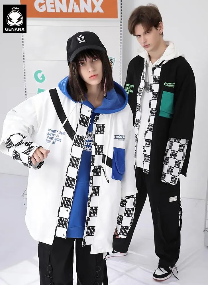 Fake Two Piece Plaid Print Baseball Collar Jacket