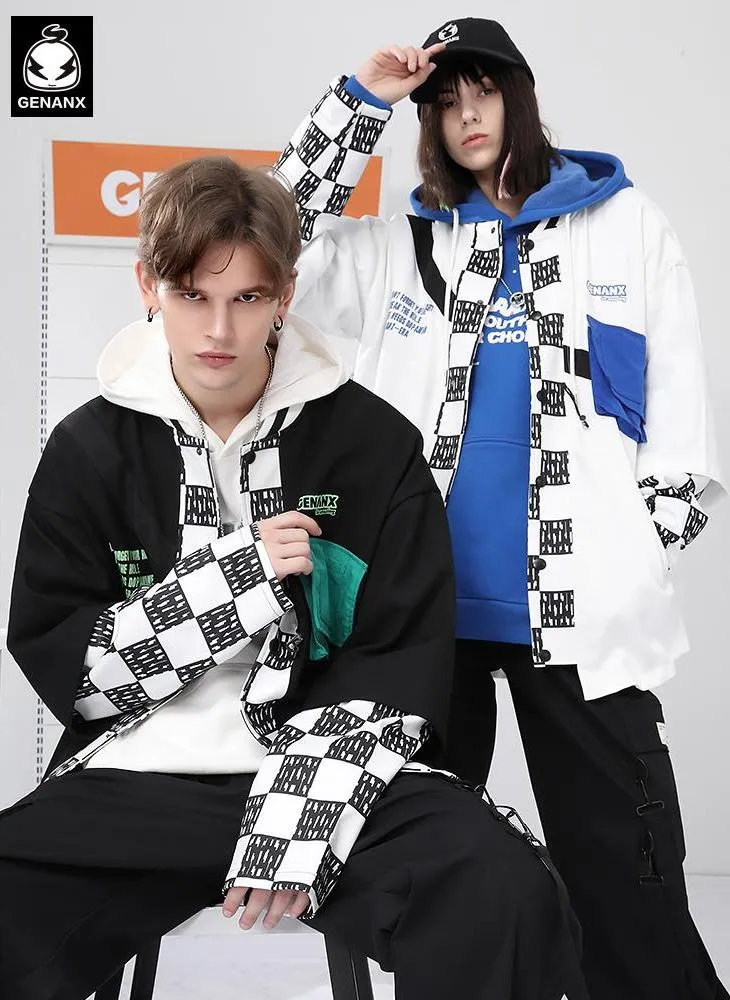 Fake Two Piece Plaid Print Baseball Collar Jacket