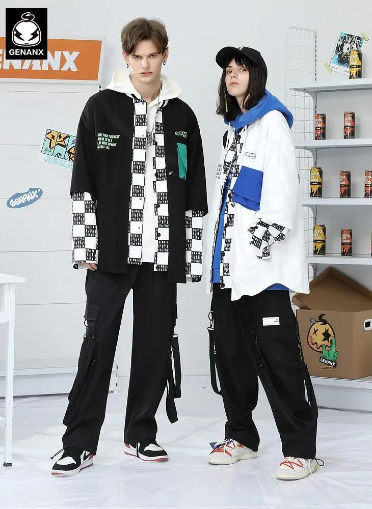 Fake Two Piece Plaid Print Baseball Collar Jacket
