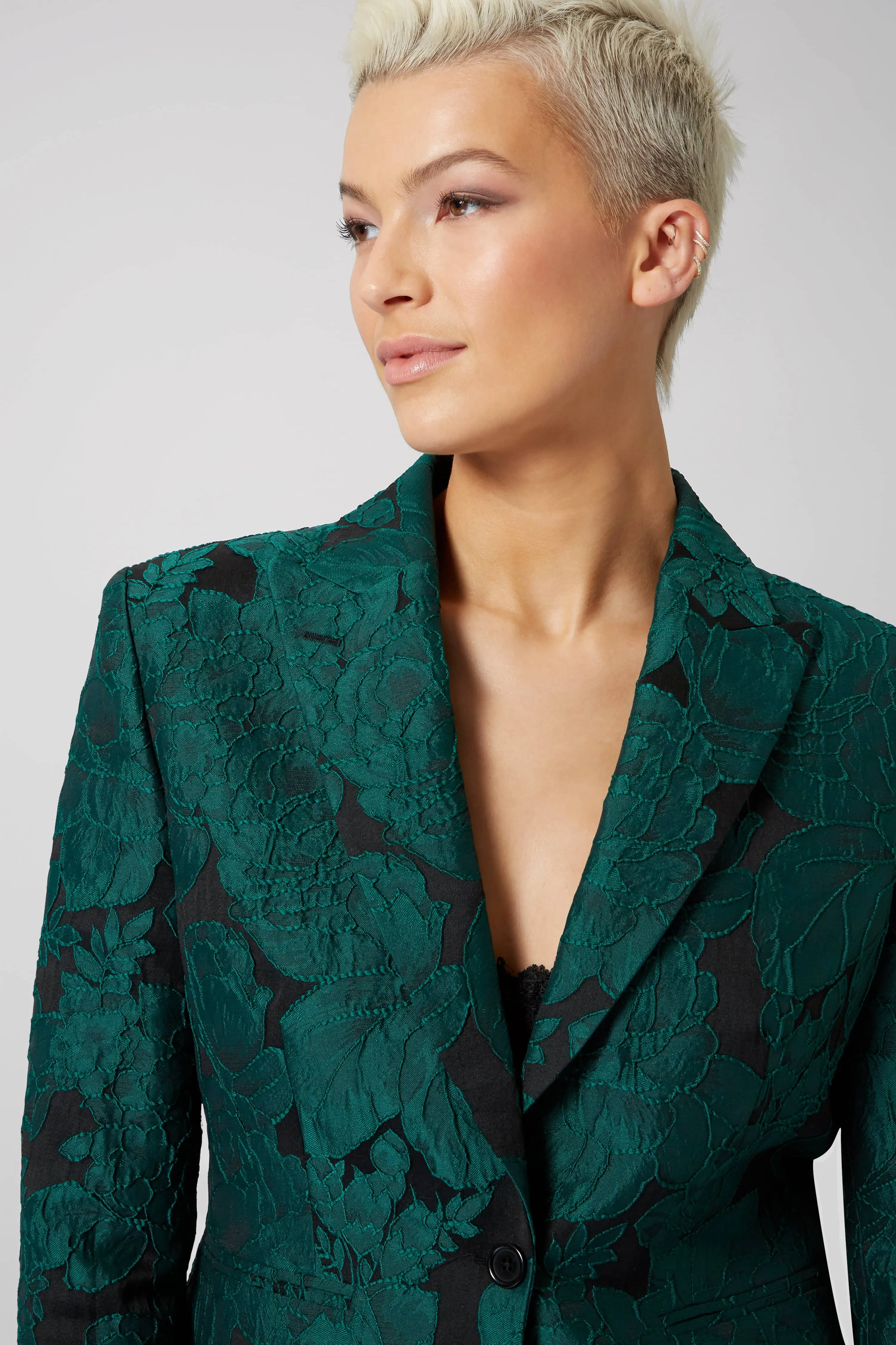 Gillian Skinny Fit Green Floral Jacket
