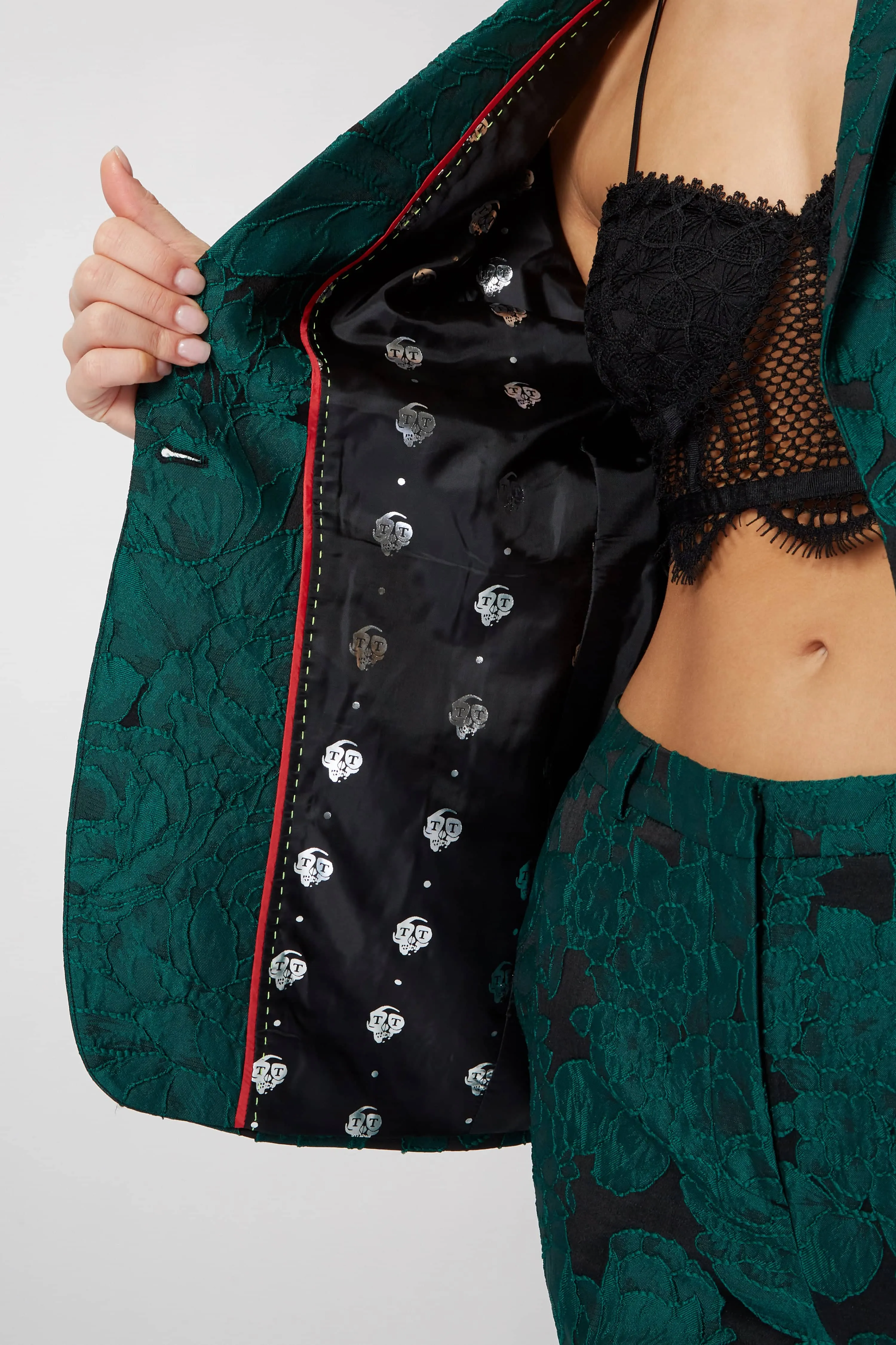 Gillian Skinny Fit Green Floral Jacket