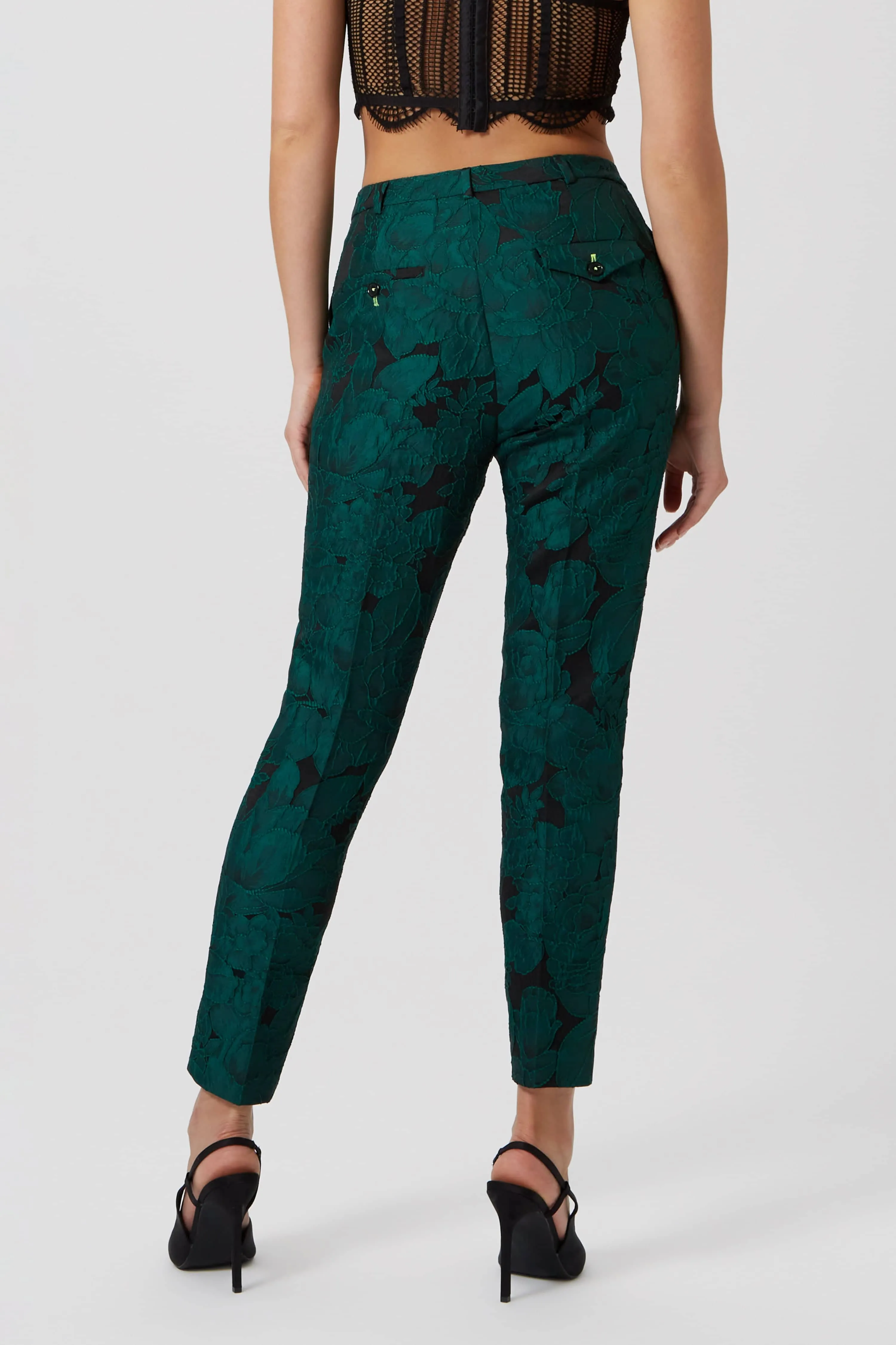 Gillian Skinny Fit Green Floral Trousers