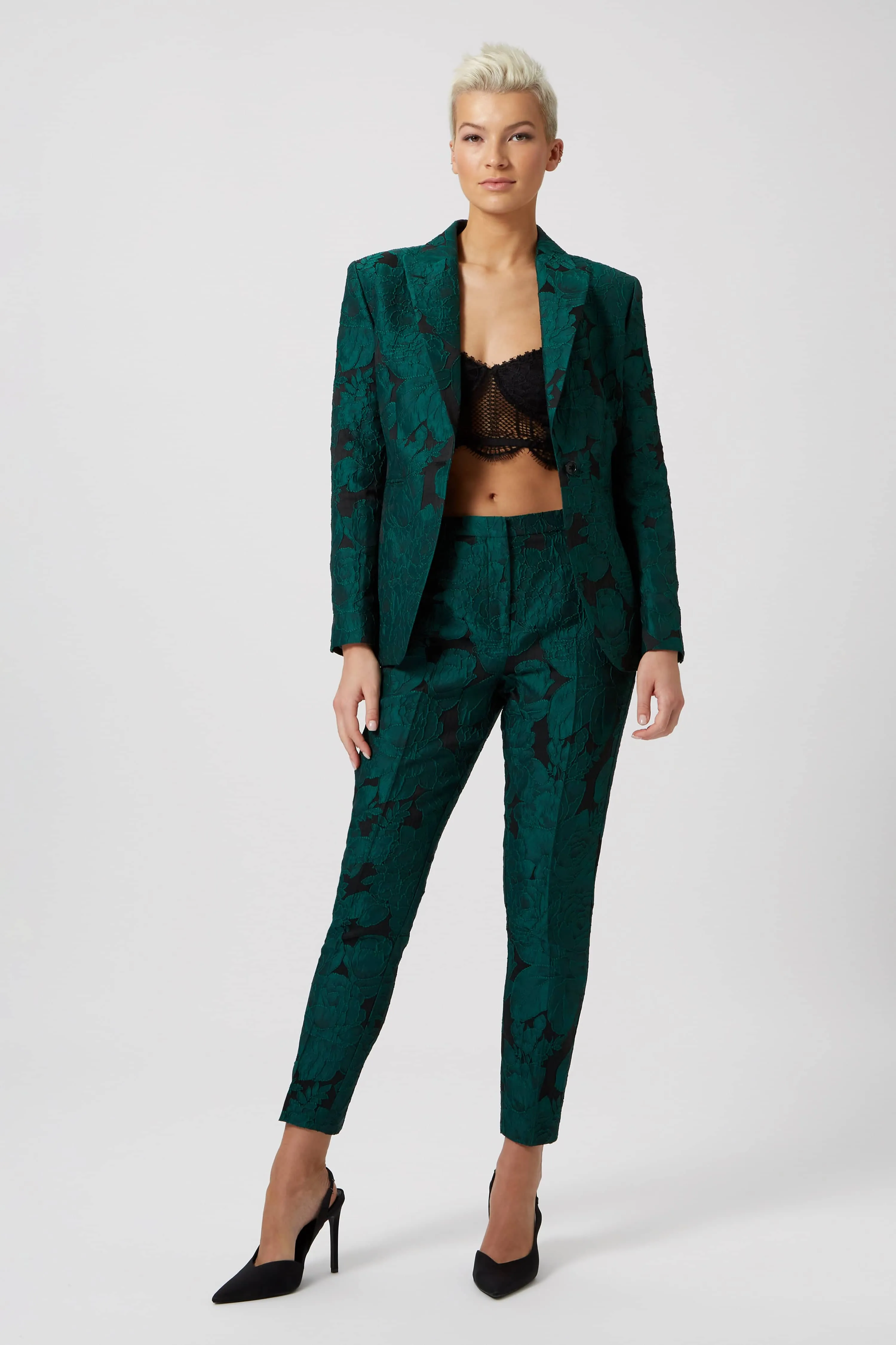 Gillian Skinny Fit Green Floral Trousers