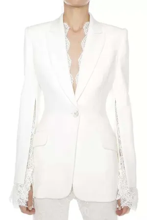 LARA WHITE SLIT SLEEVE LACE EMBELLISHED