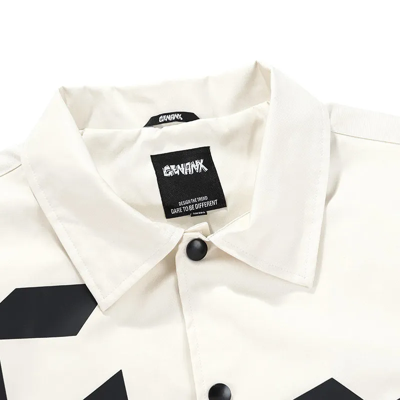 Letter Graffiti Print Lapel Snap Button Stretch Cuff Jacket