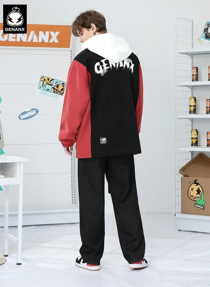 Logo Print Contrast Color Lapel Jacket