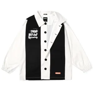 Logo Print Contrast Color Lapel Jacket