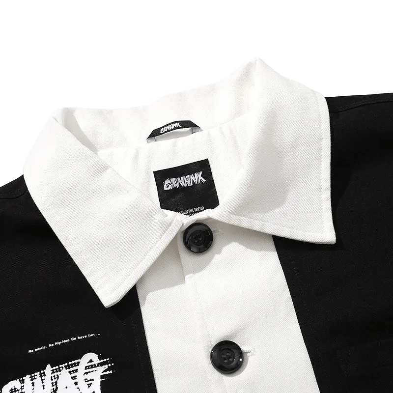 Logo Print Contrast Color Lapel Jacket
