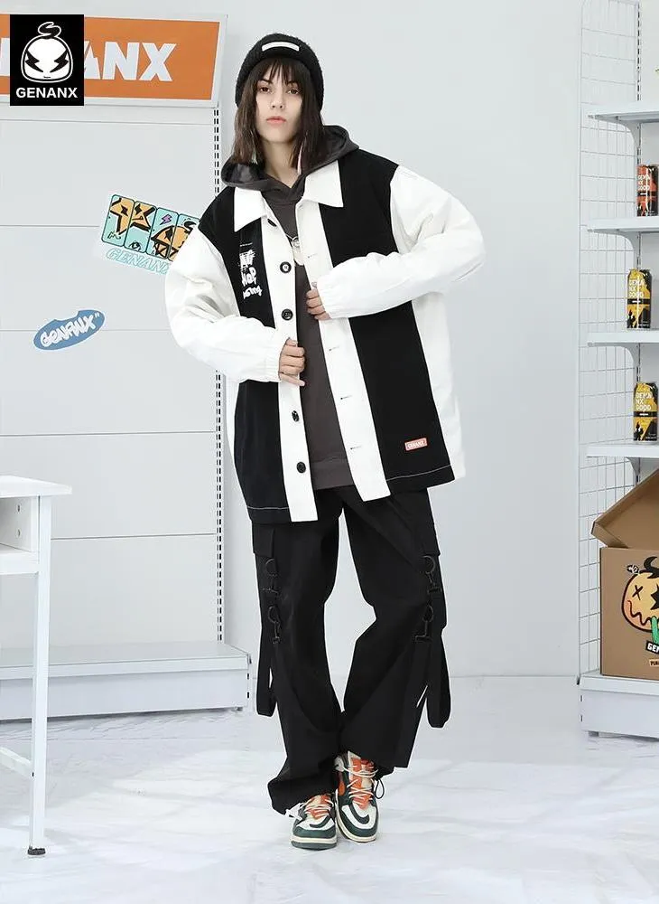 Logo Print Contrast Color Lapel Jacket