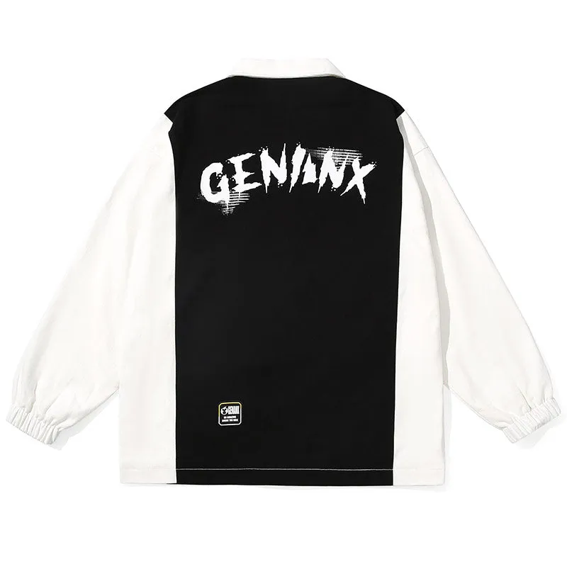 Logo Print Contrast Color Lapel Jacket