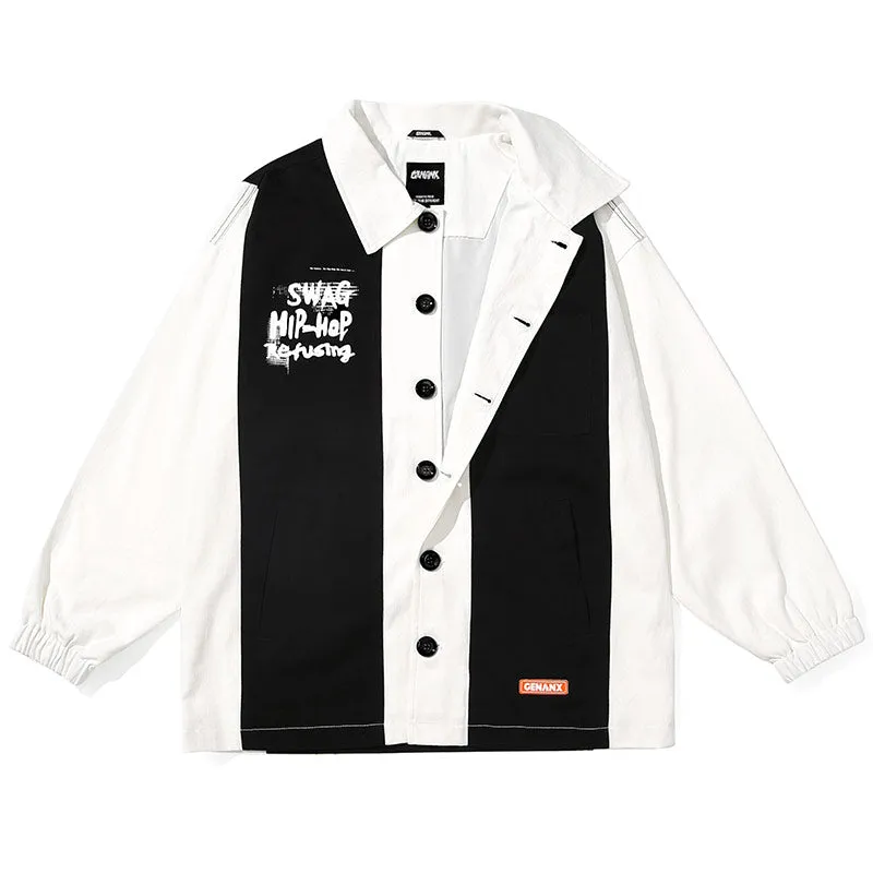 Logo Print Contrast Color Lapel Jacket