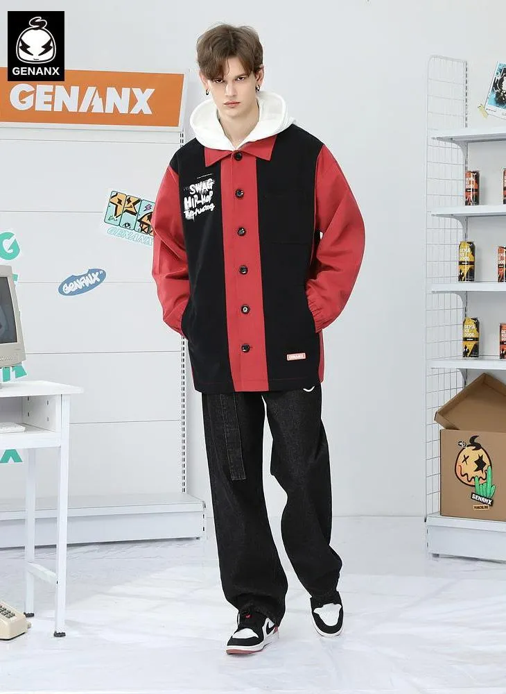 Logo Print Contrast Color Lapel Jacket