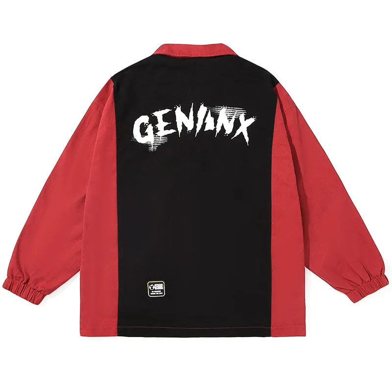 Logo Print Contrast Color Lapel Jacket