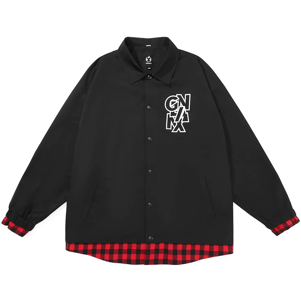 Meal Series Fake Two-piece Color-block Check Hot Pot Print Jacket