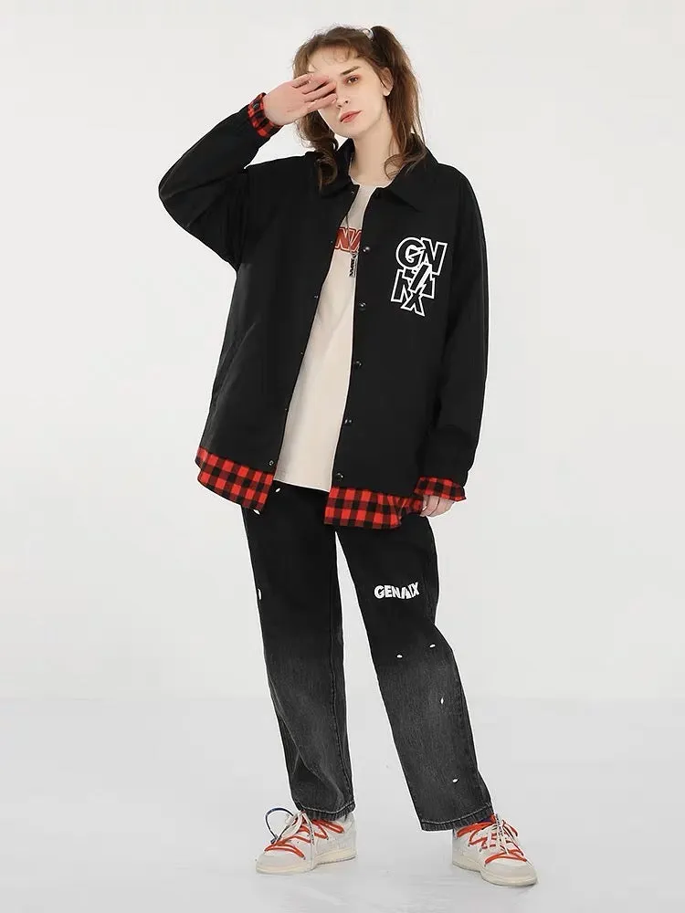 Meal Series Fake Two-piece Color-block Check Hot Pot Print Jacket