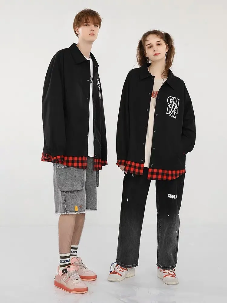 Meal Series Fake Two-piece Color-block Check Hot Pot Print Jacket