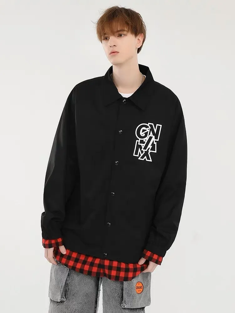 Meal Series Fake Two-piece Color-block Check Hot Pot Print Jacket