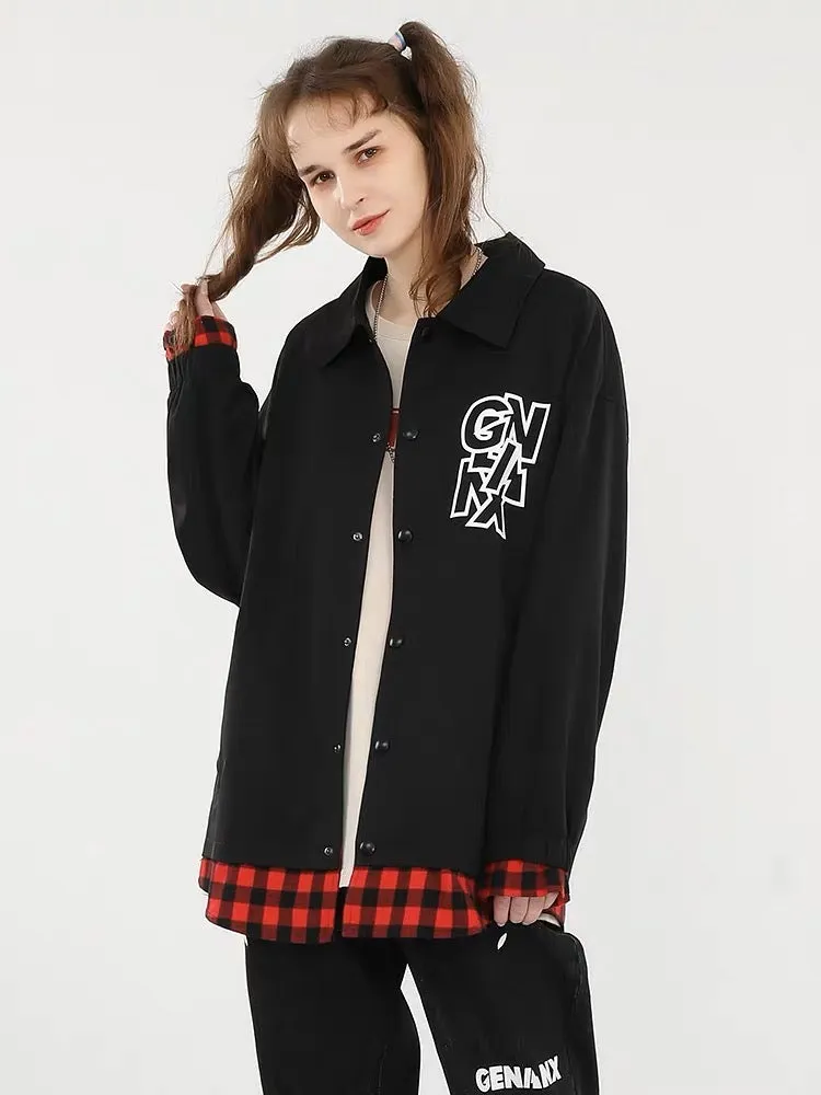 Meal Series Fake Two-piece Color-block Check Hot Pot Print Jacket