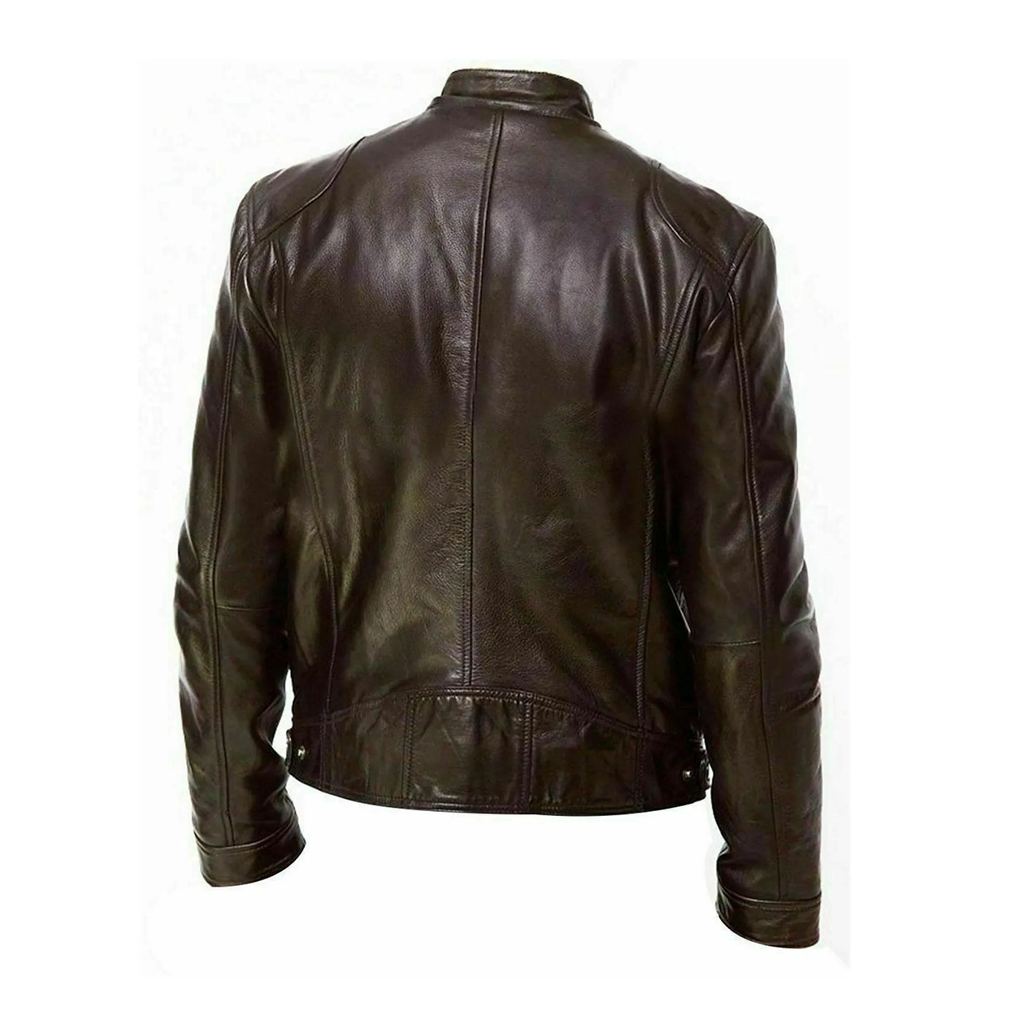 Men's Genuine Leather Brown Motorcycle Cafe Racer Jacket