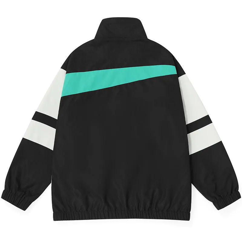 Minimalist Color Block Print Stand Collar Jacket