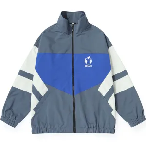 Minimalist Color Block Print Stand Collar Jacket