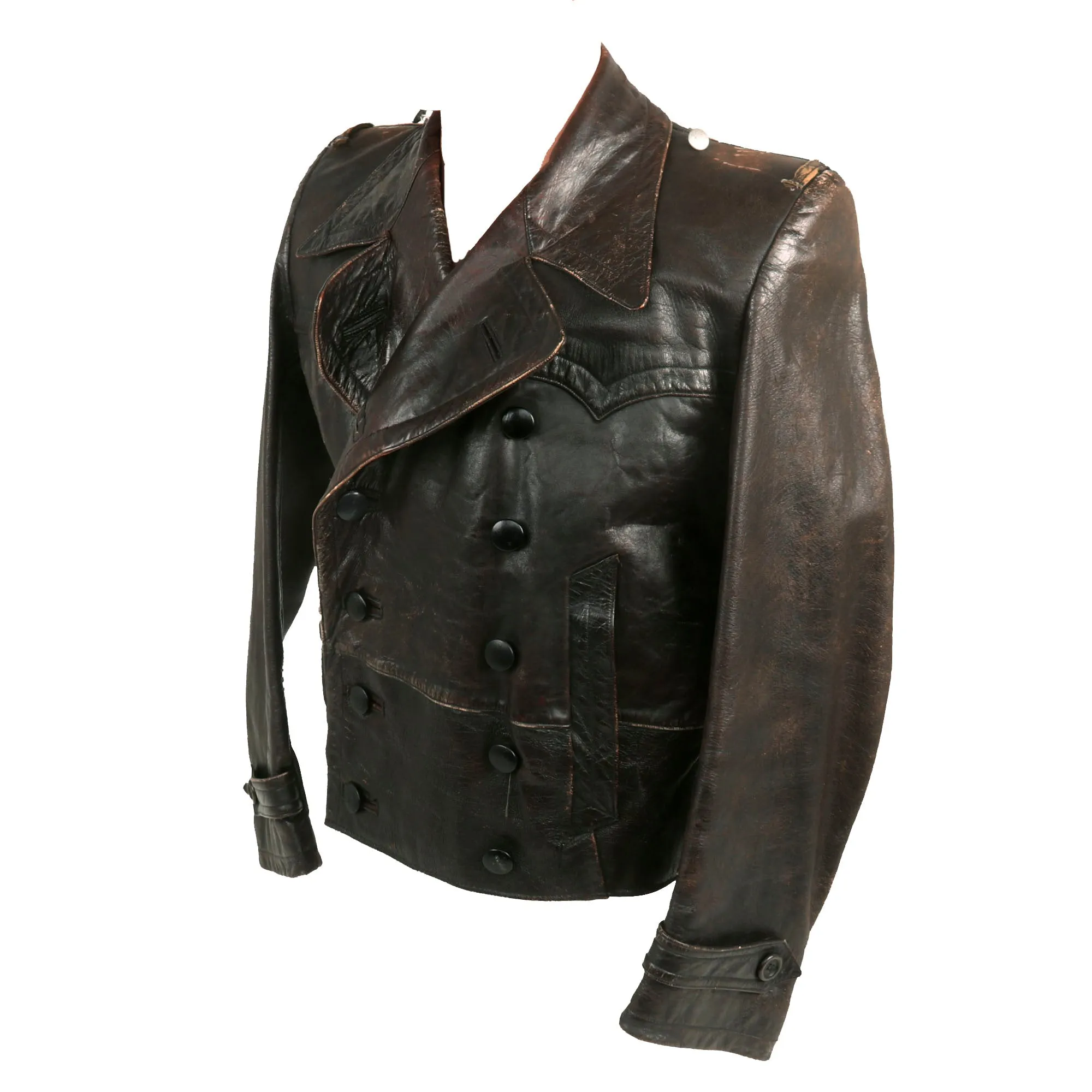 Original German WWII Luftwaffe Pilot / Panzer Tanker Style Private Purchase Double Breasted Brown Leather Jacket