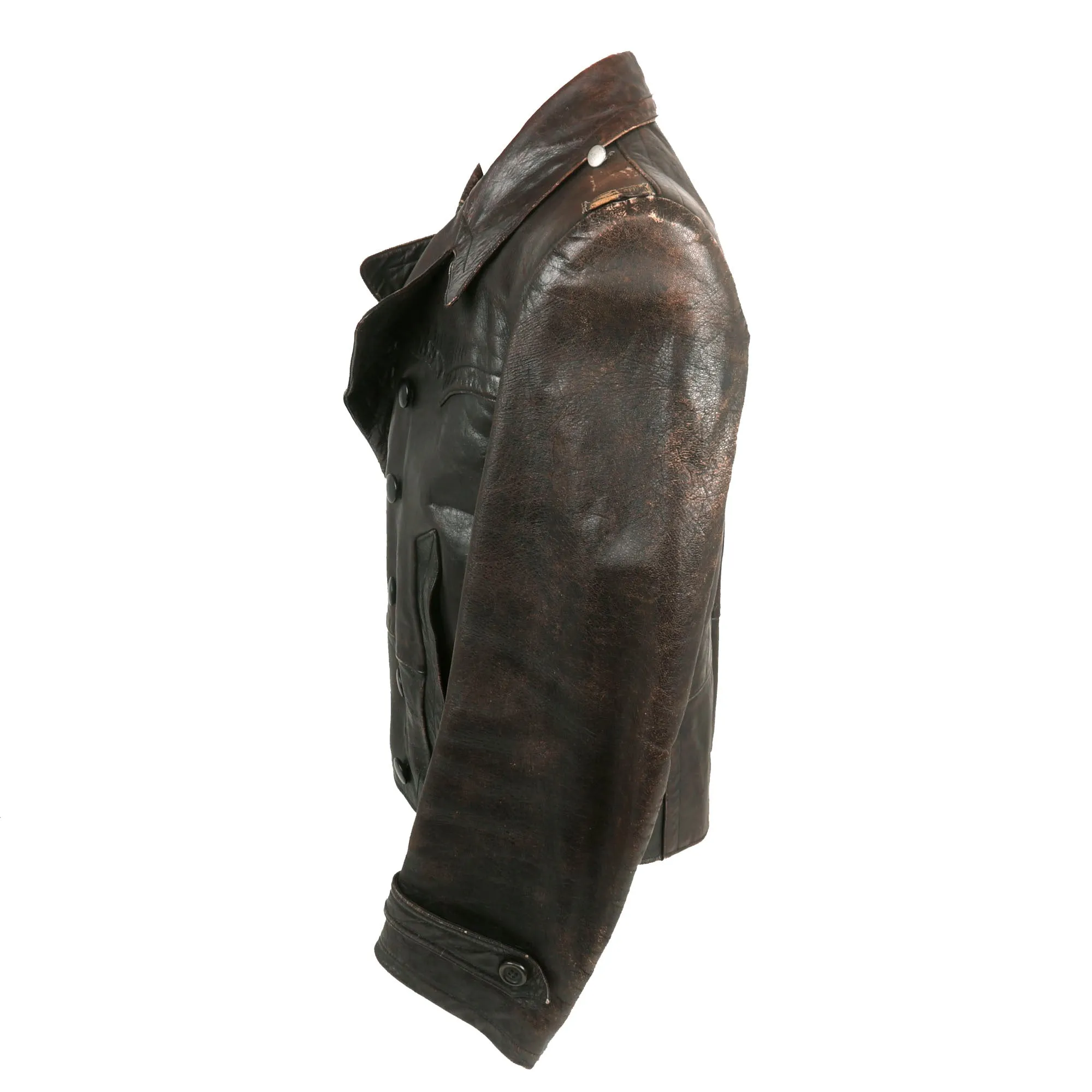 Original German WWII Luftwaffe Pilot / Panzer Tanker Style Private Purchase Double Breasted Brown Leather Jacket