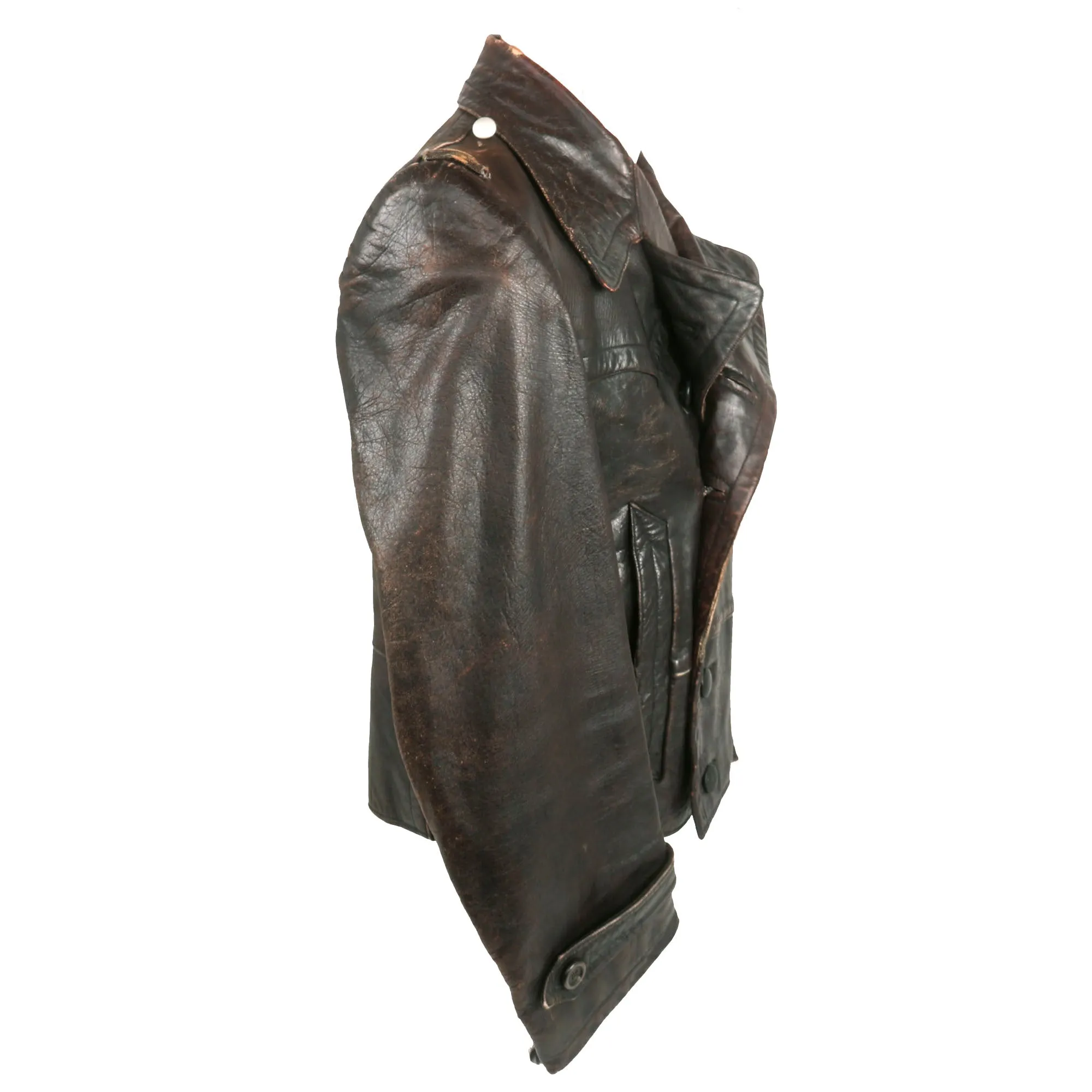 Original German WWII Luftwaffe Pilot / Panzer Tanker Style Private Purchase Double Breasted Brown Leather Jacket