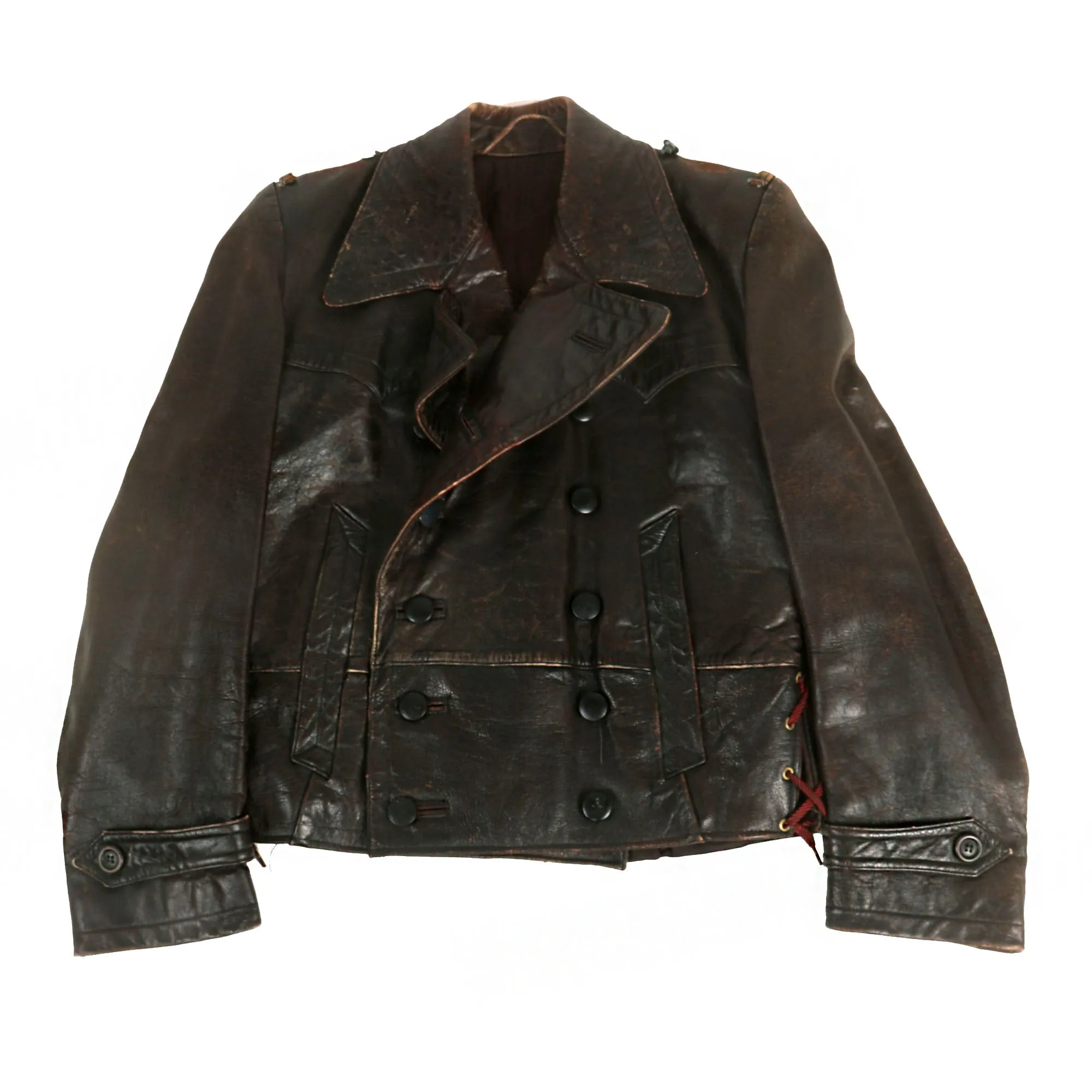 Original German WWII Luftwaffe Pilot / Panzer Tanker Style Private Purchase Double Breasted Brown Leather Jacket