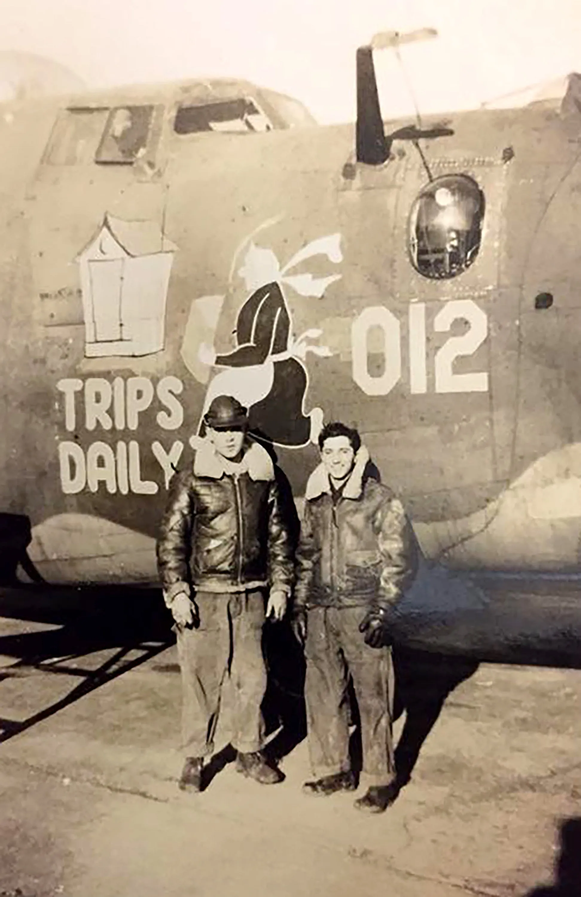 Original U.S. WWII 8th Air Force 392nd Bomb Group 577 Squadron B-24 “Trips Daily” Hand Painted A-2 Leather Flying Jacket