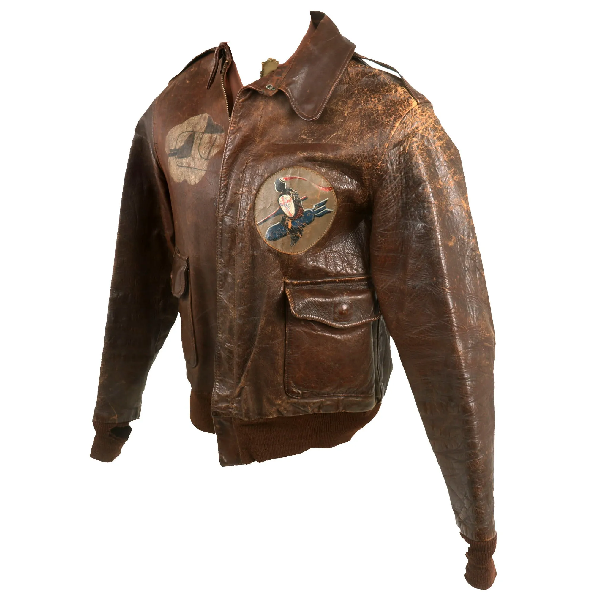 Original U.S. WWII 8th Air Force 392nd Bomb Group 577 Squadron B-24 “Trips Daily” Hand Painted A-2 Leather Flying Jacket
