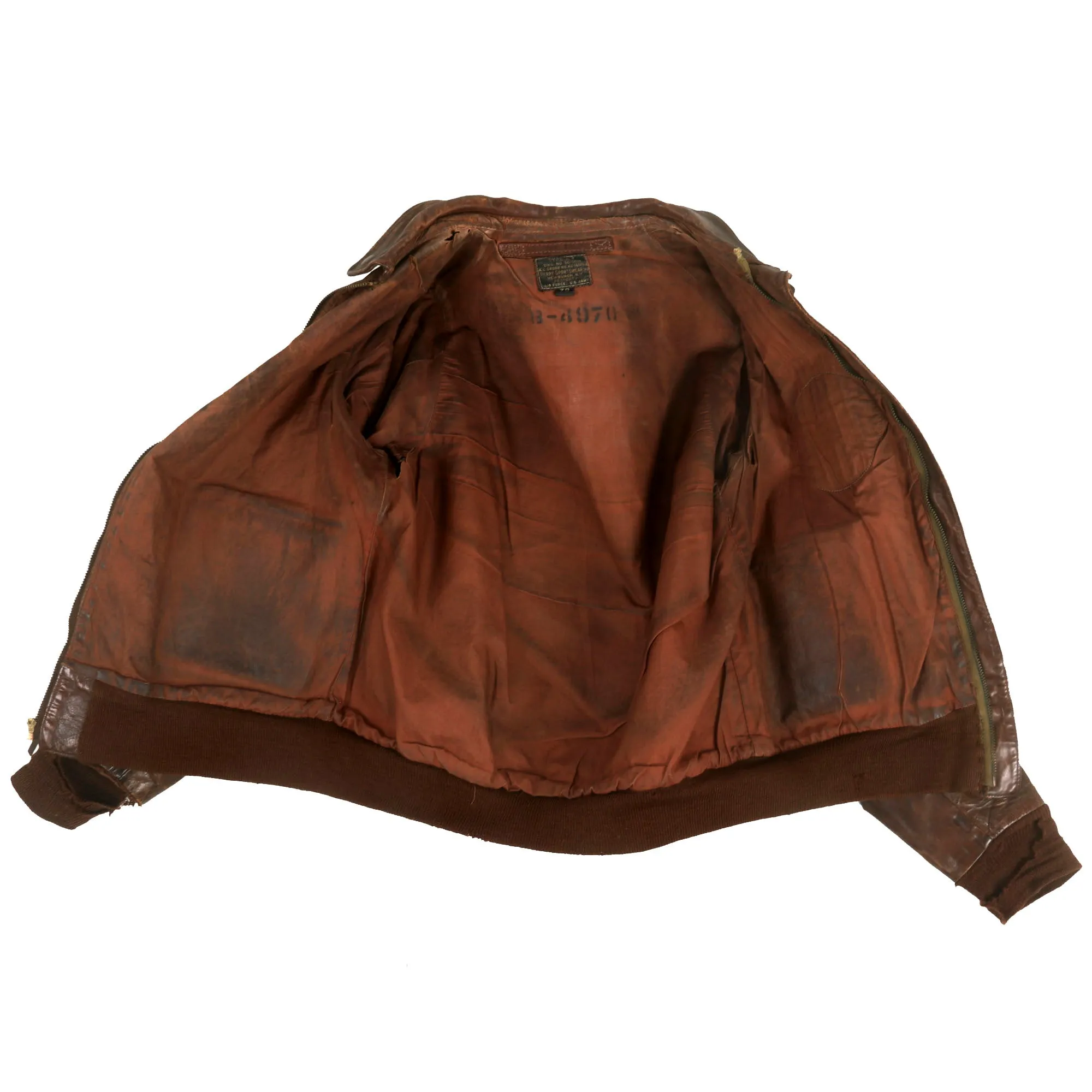 Original U.S. WWII 8th Air Force 392nd Bomb Group 577 Squadron B-24 “Trips Daily” Hand Painted A-2 Leather Flying Jacket