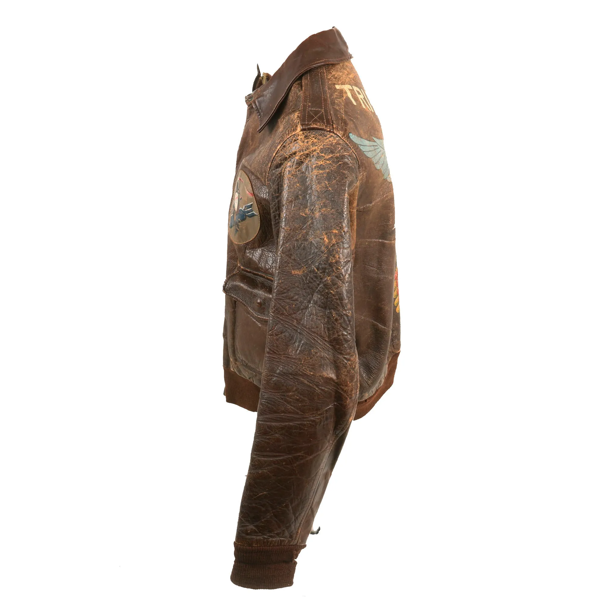 Original U.S. WWII 8th Air Force 392nd Bomb Group 577 Squadron B-24 “Trips Daily” Hand Painted A-2 Leather Flying Jacket