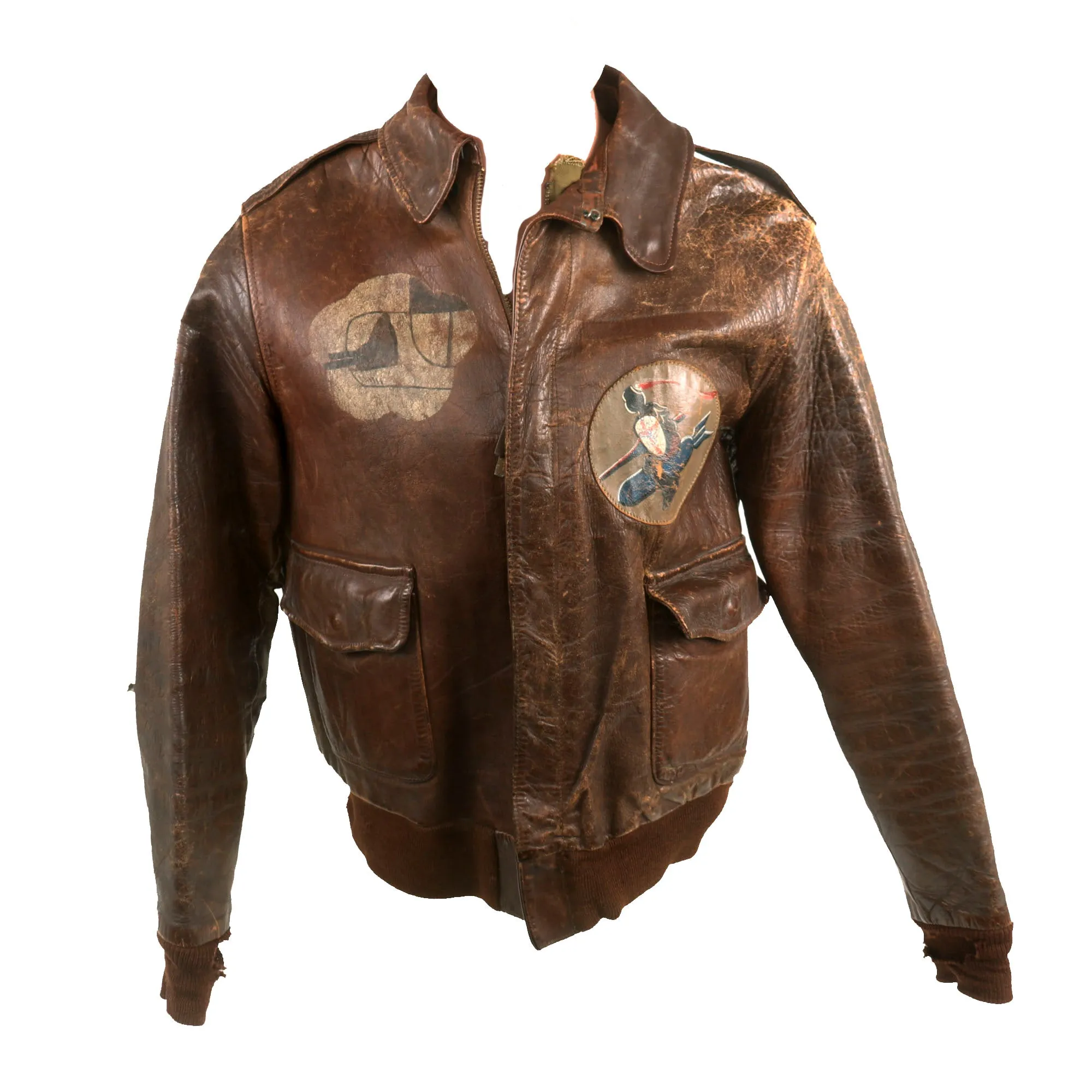 Original U.S. WWII 8th Air Force 392nd Bomb Group 577 Squadron B-24 “Trips Daily” Hand Painted A-2 Leather Flying Jacket