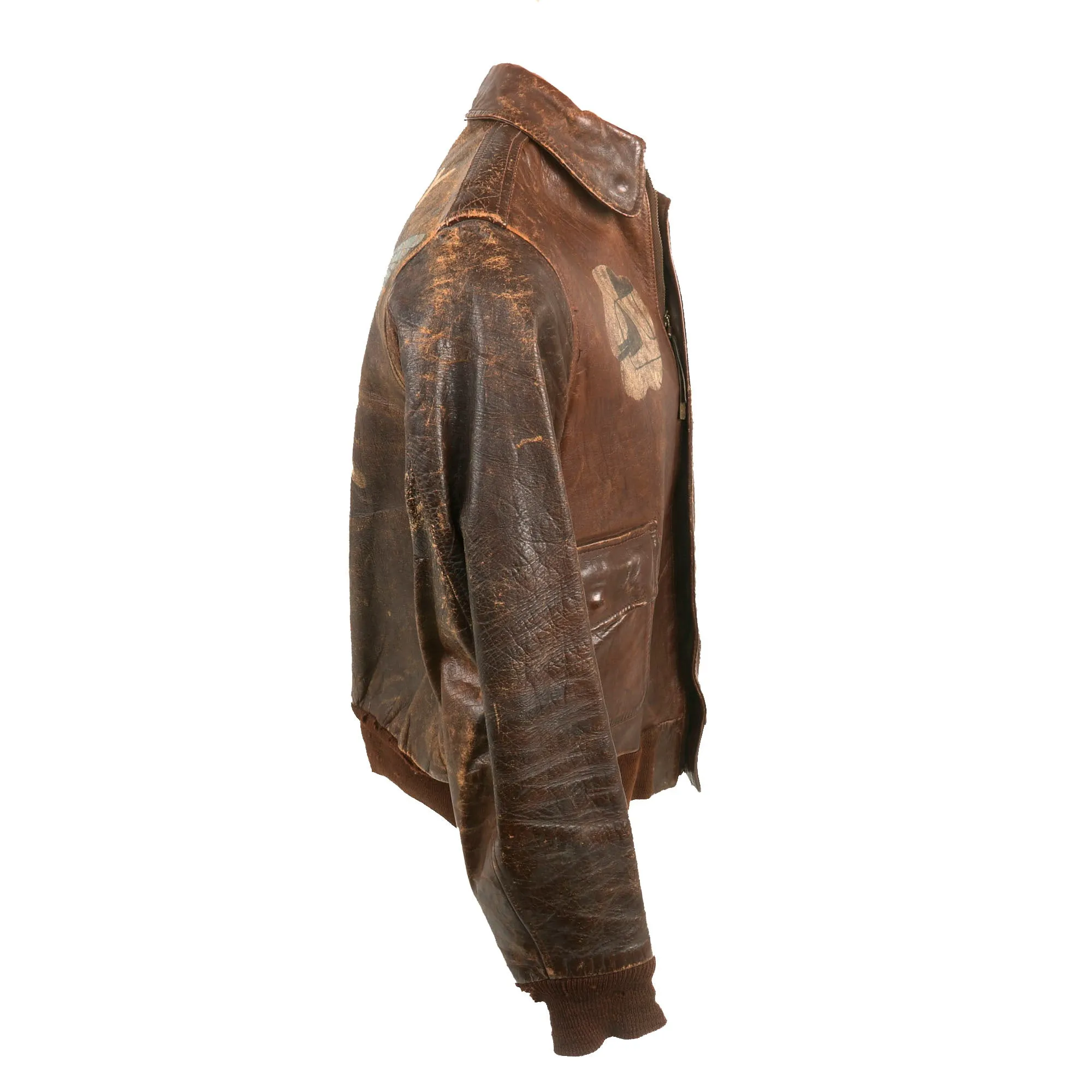 Original U.S. WWII 8th Air Force 392nd Bomb Group 577 Squadron B-24 “Trips Daily” Hand Painted A-2 Leather Flying Jacket
