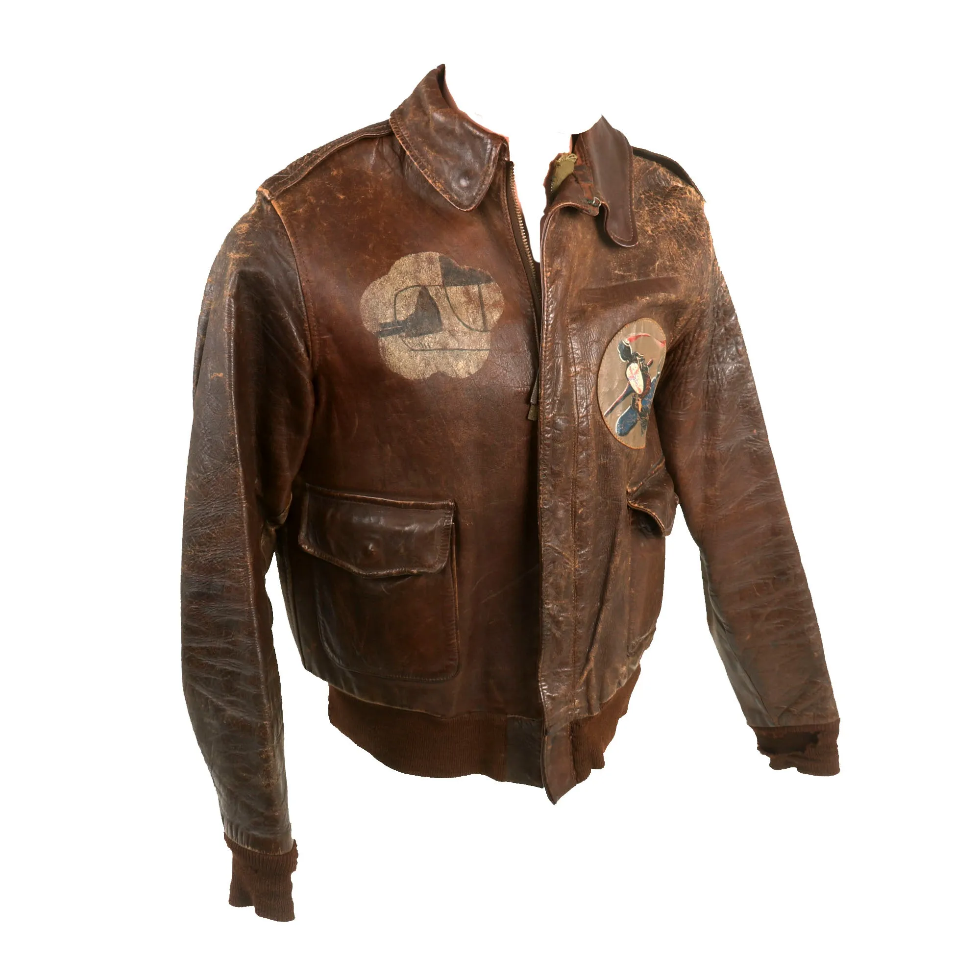 Original U.S. WWII 8th Air Force 392nd Bomb Group 577 Squadron B-24 “Trips Daily” Hand Painted A-2 Leather Flying Jacket