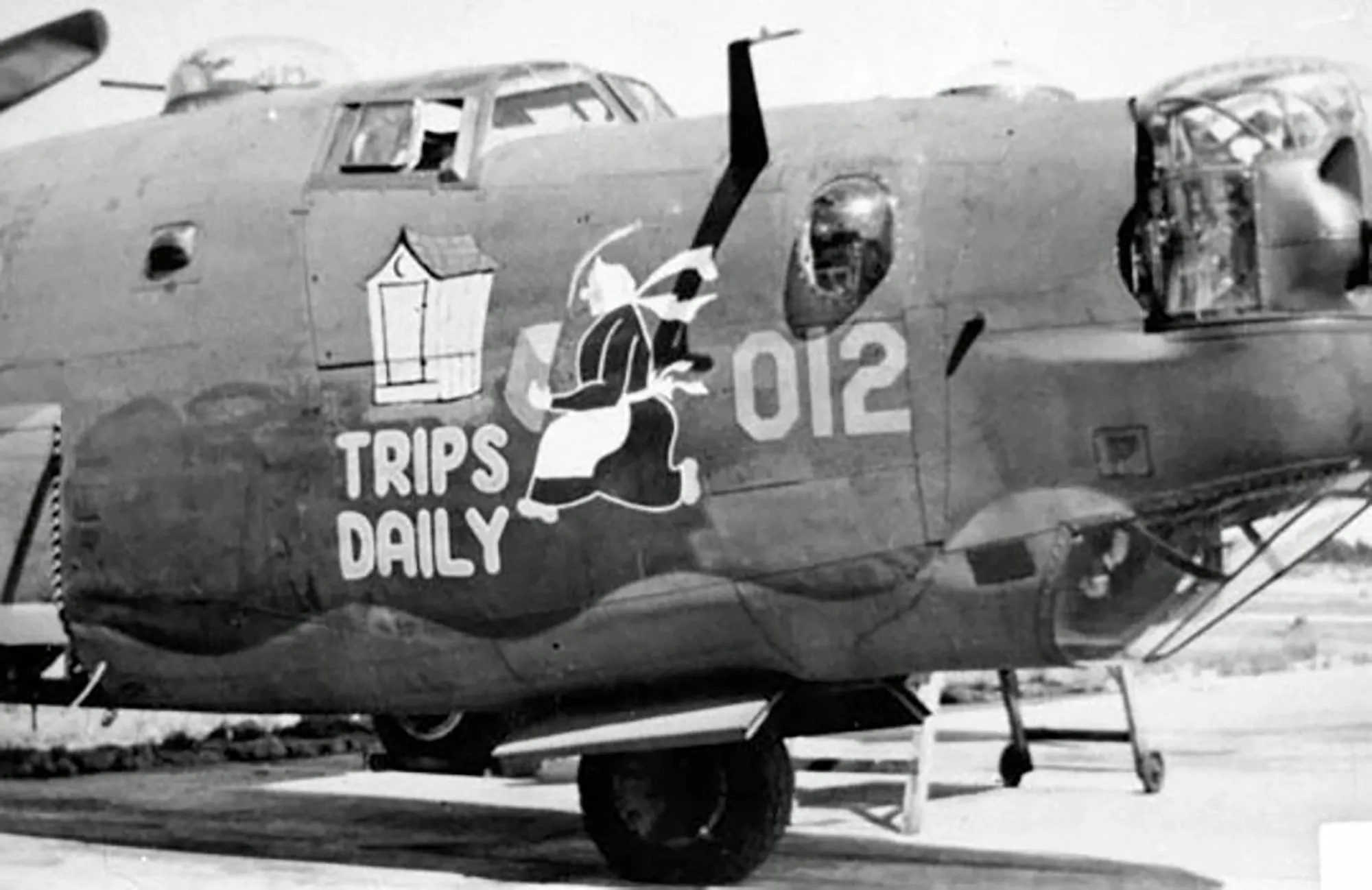 Original U.S. WWII 8th Air Force 392nd Bomb Group 577 Squadron B-24 “Trips Daily” Hand Painted A-2 Leather Flying Jacket