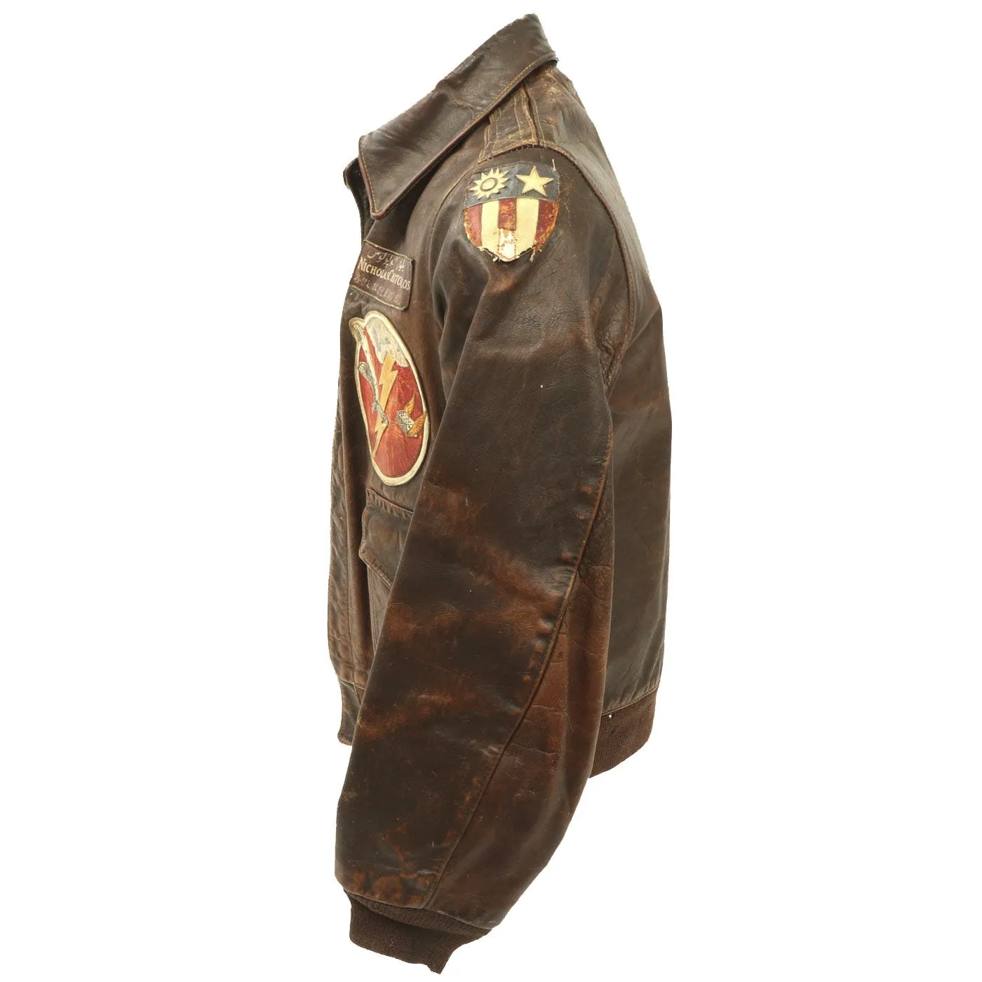 Original U.S. WWII A-2 Flight Jacket C-46 Pilot Nicholas Chritopulos - 4th Combat Cargo Group - 13th Combat Cargo Squadron
