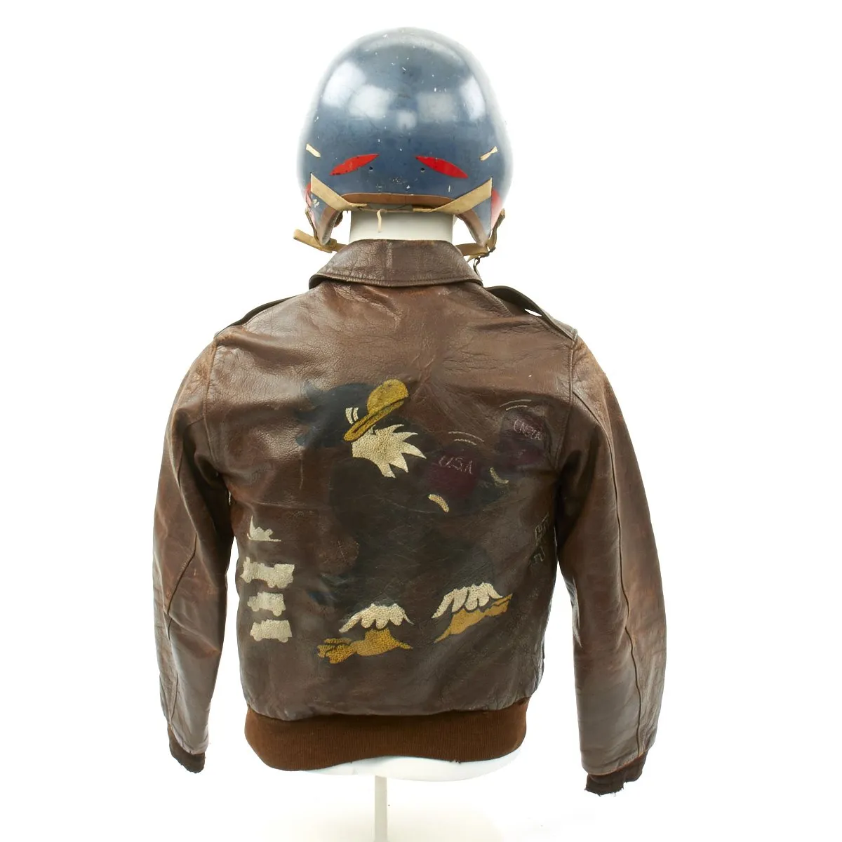 Original U.S. WWII and Korean War 334th Fighter Squadron A-2 Flight Jacket with Helmet