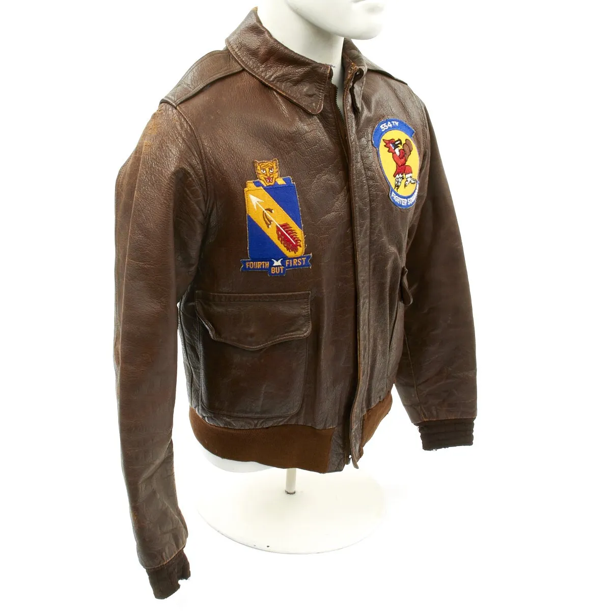 Original U.S. WWII and Korean War 334th Fighter Squadron A-2 Flight Jacket with Helmet