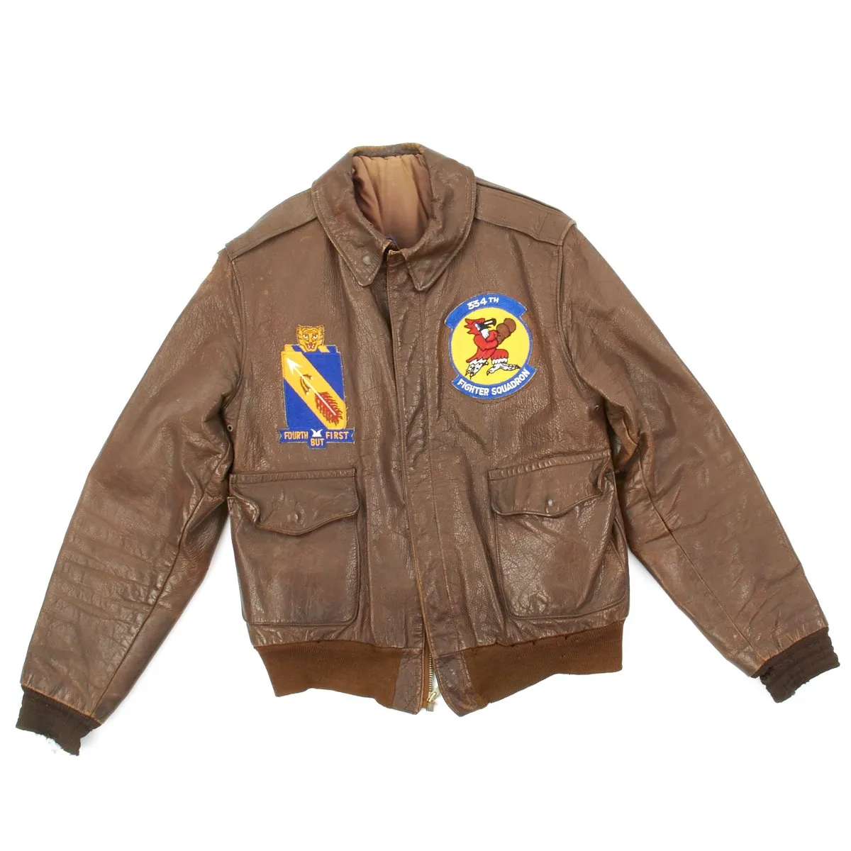 Original U.S. WWII and Korean War 334th Fighter Squadron A-2 Flight Jacket with Helmet
