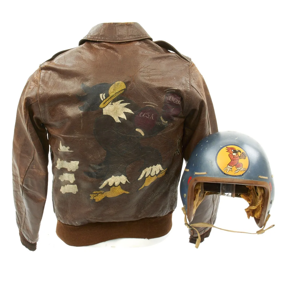 Original U.S. WWII and Korean War 334th Fighter Squadron A-2 Flight Jacket with Helmet