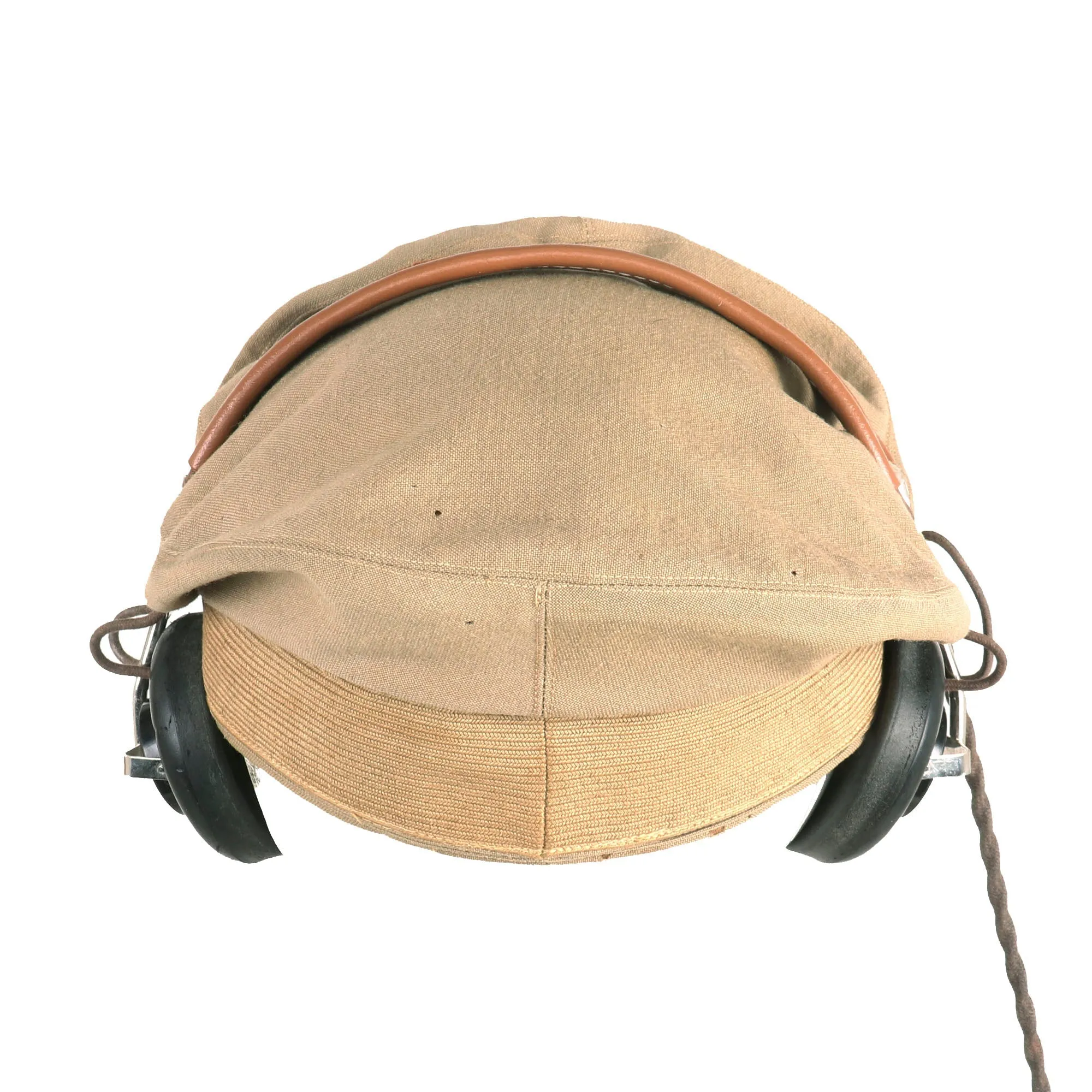 Original U.S. WWII Army Air Force Officer Tan Crusher Cap by Lewis With HB-7 Headset - Size 7 ⅜