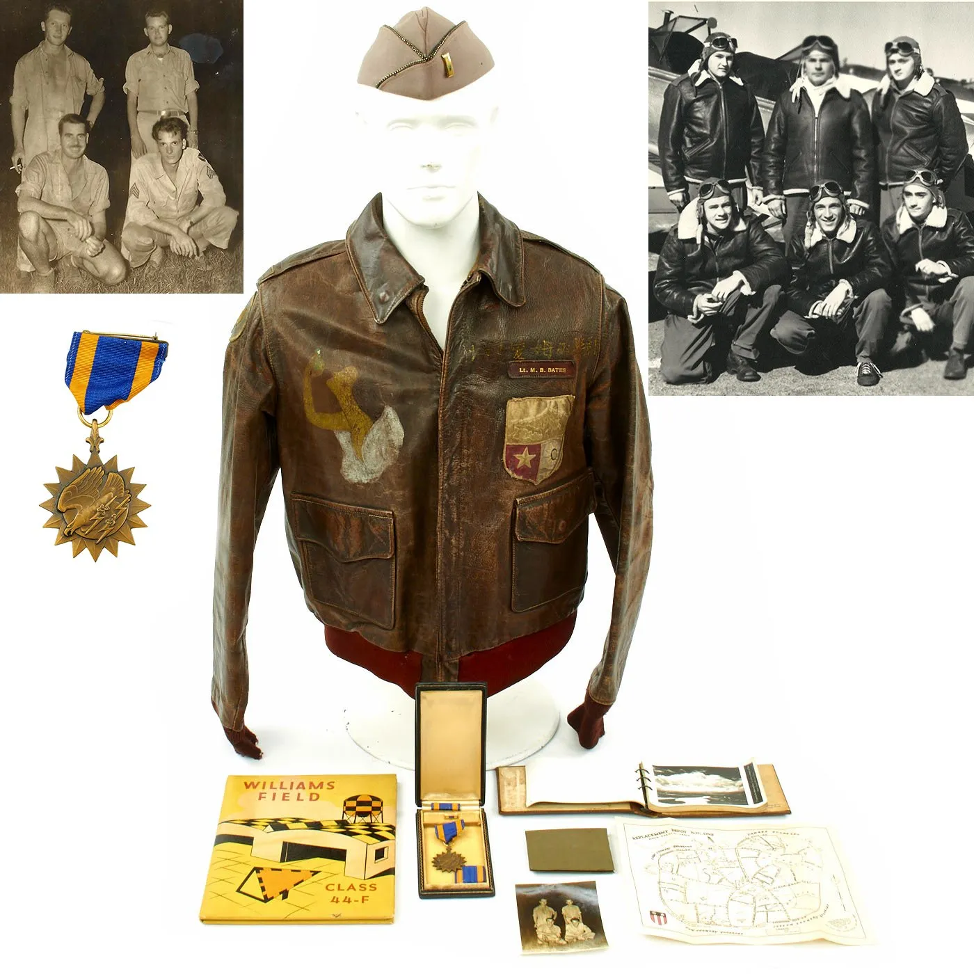 Original U.S. WWII China Burma India Hump Pilot Named A-2 Jacket Grouping