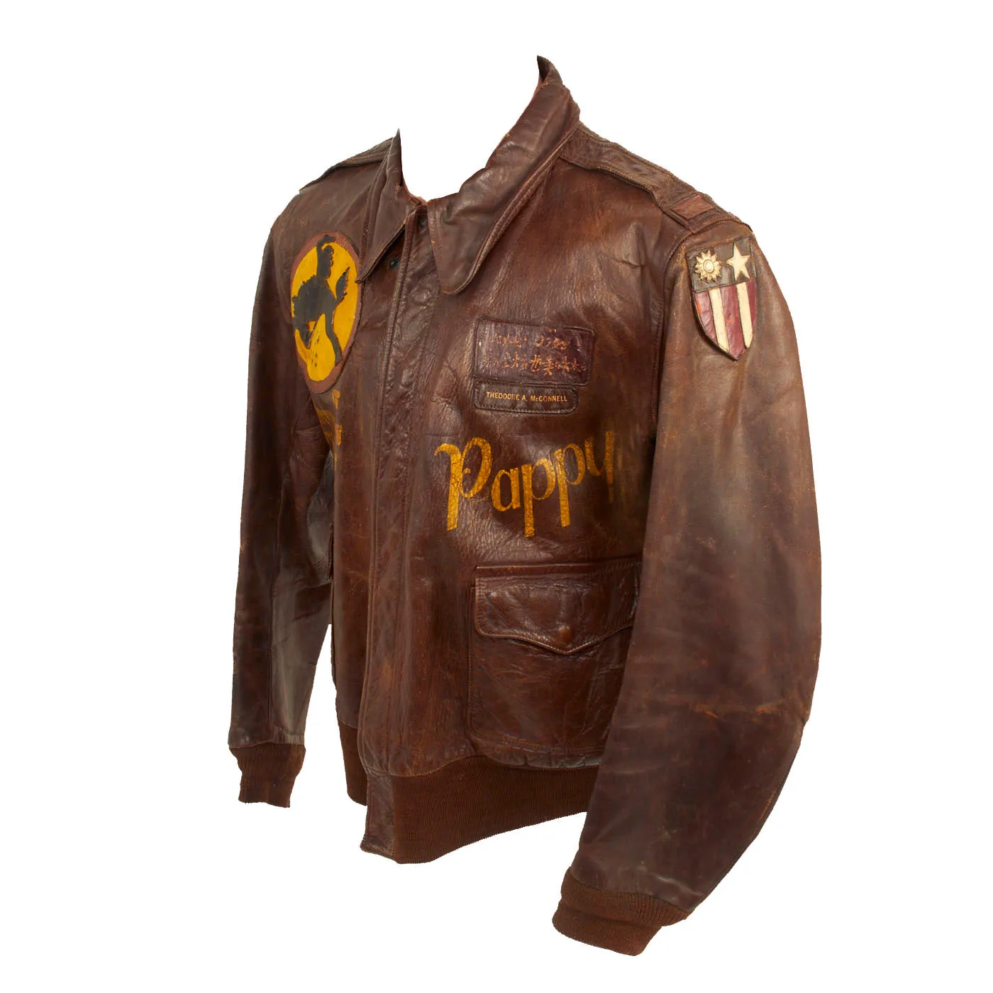 Original U.S. WWII Named 10th Air Force 436th Bombardment Squadron A-2 Flight Jacket - B-24 Liberator Pilot Theodore A. McConnell - 46 Missions
