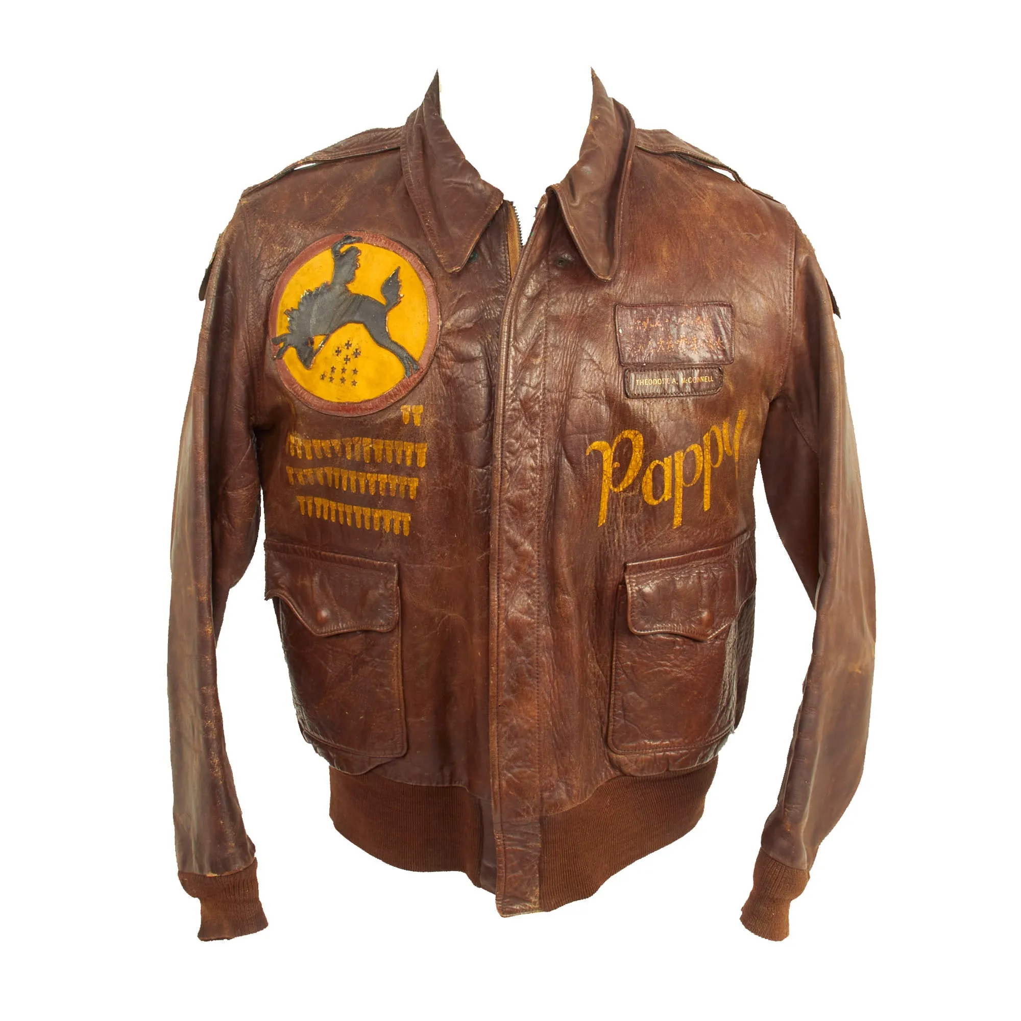 Original U.S. WWII Named 10th Air Force 436th Bombardment Squadron A-2 Flight Jacket - B-24 Liberator Pilot Theodore A. McConnell - 46 Missions