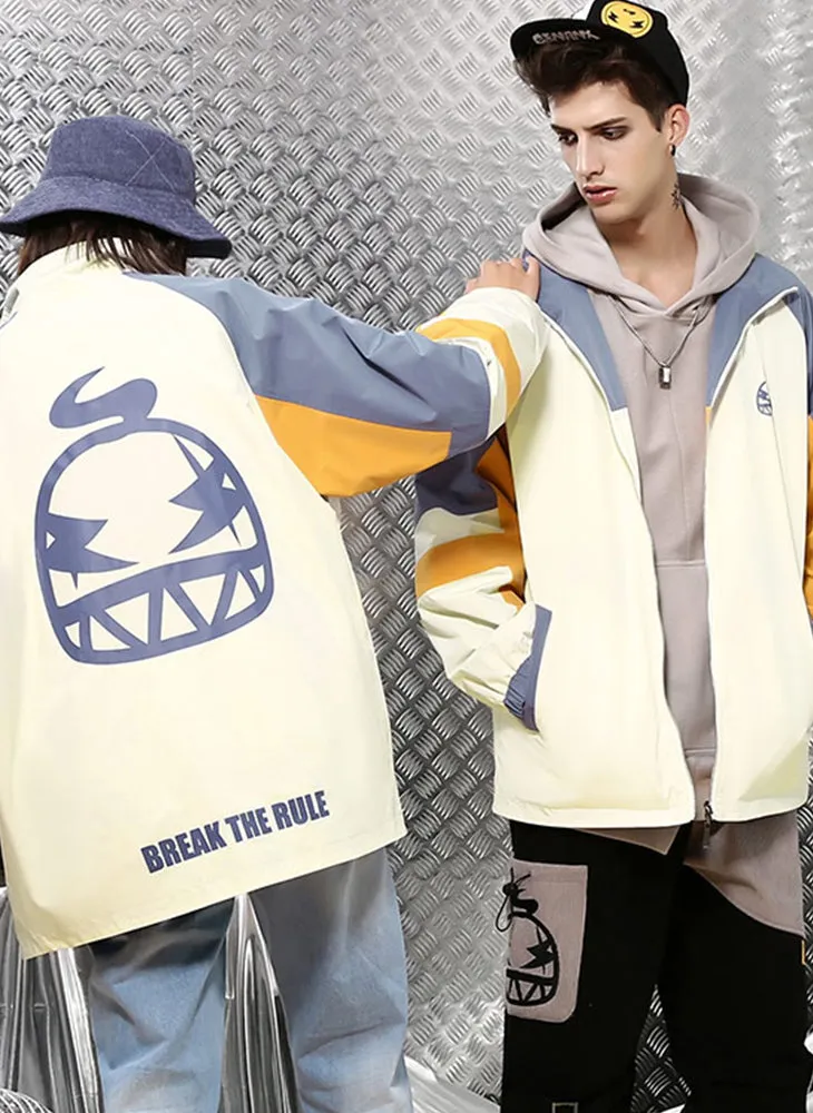 Reversible Color Block Print Lapel Couple Jacket